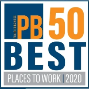 A photo of the logo for Prairie Business Magazine best place to work for the year 2020