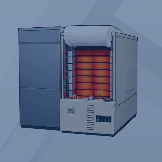 Unité de chauffage ouverte pour démontrer comment la technologie du stockage thermique électrique (ETS) maximise les économies des clients.
